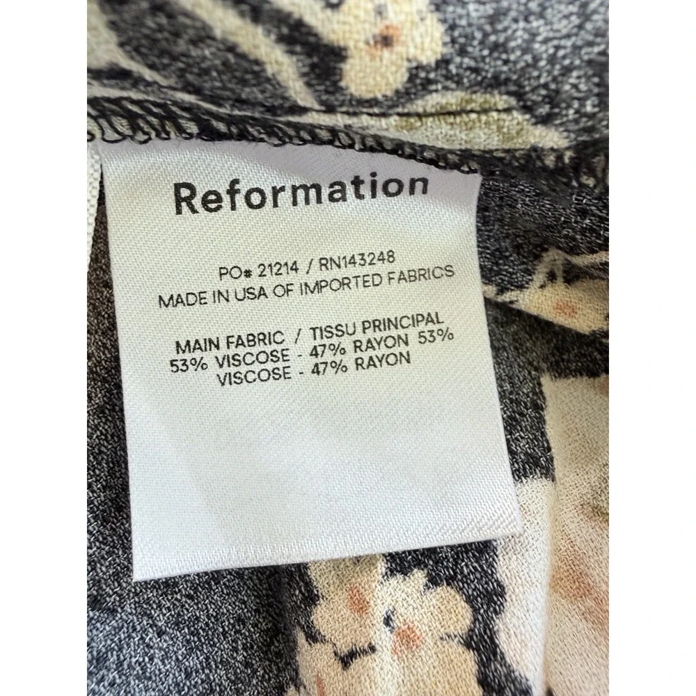Reformation Florian Short Sleeve Black Floral Wrap Crop Top Size‎ 12
